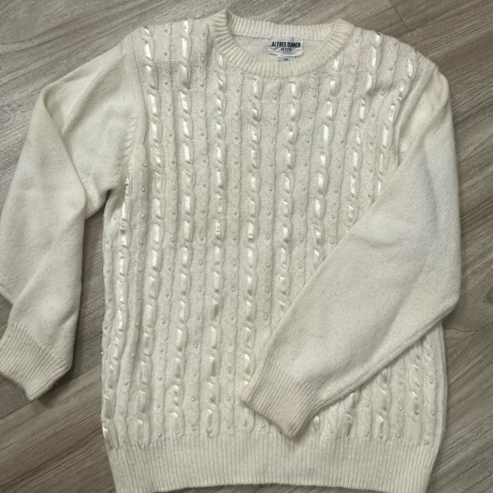 Alfred Dunner Cream Cable Knit Sweater
